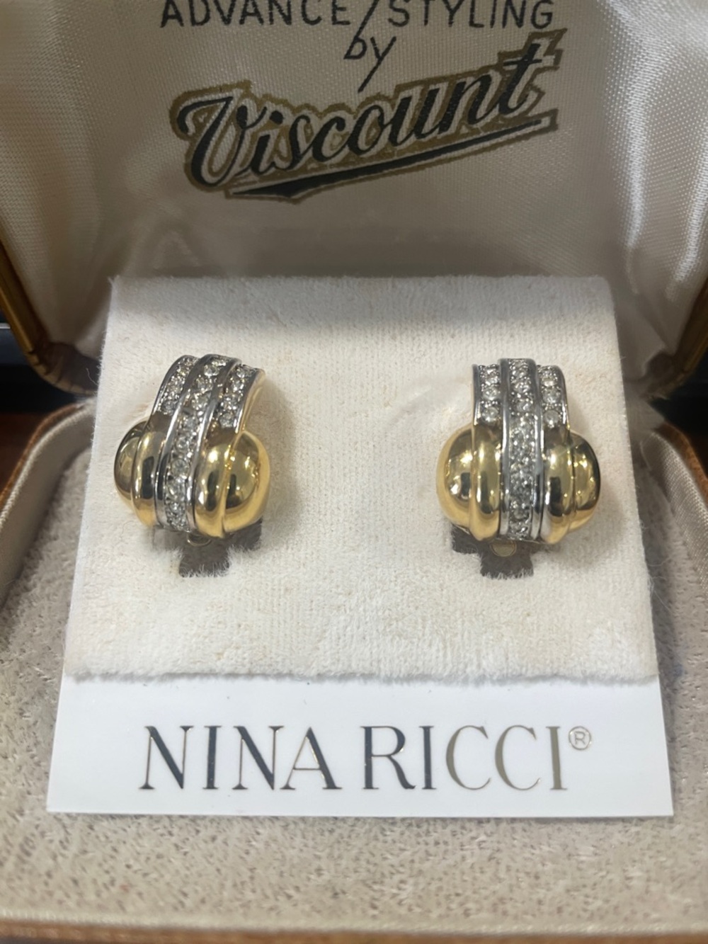Nina Ricci Gold & Silver Crystal Earrings